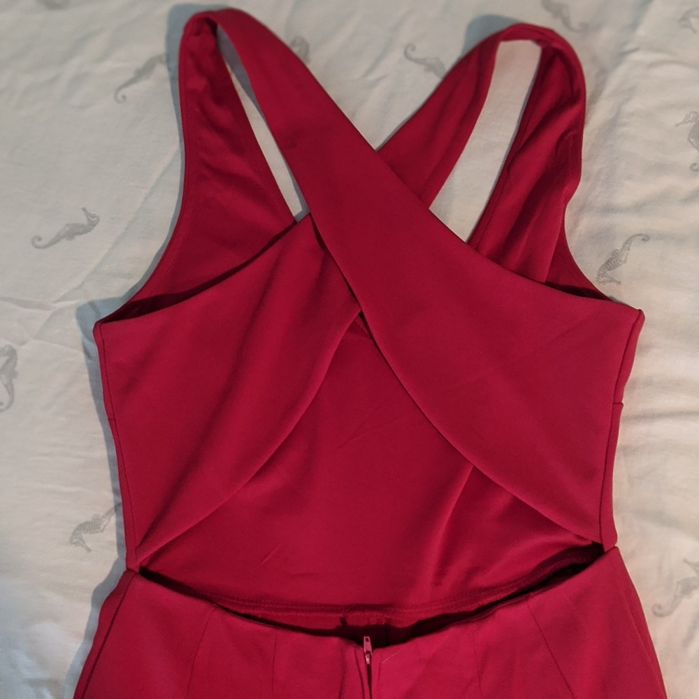 Red Wide-leg Jumpsuit with semi-open back